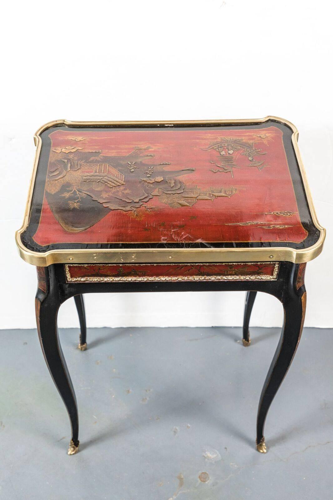 French, Rouge Lacquer, Chinoiserie Occasional Table 3