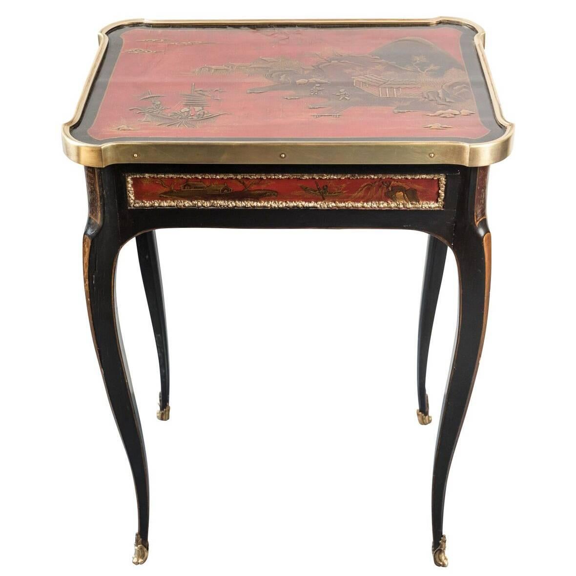 French, Rouge Lacquer, Chinoiserie Occasional Table