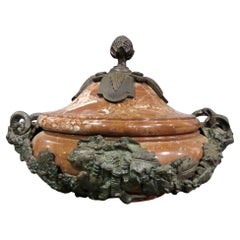 French Rouge Marble Cassolette Bronze Mounted Rams Head Urn, circa 1900