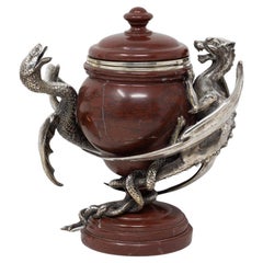 French Rouge Marble Urn Thiébaut Freres Dragon and Serpent