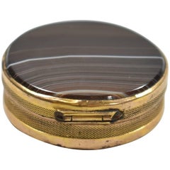 French Round Agate Brass Pill or Snuff Box Turn of the Century