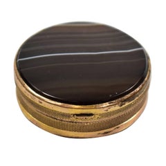 Antique French Round Agate Brass Pill or Snuff Box Turn of the Century