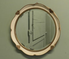 Specchio da parete rotondo in stile Art Déco, color crema e dorato