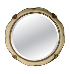 French Round Art Deco Wall Mirror in Gilt and Cream