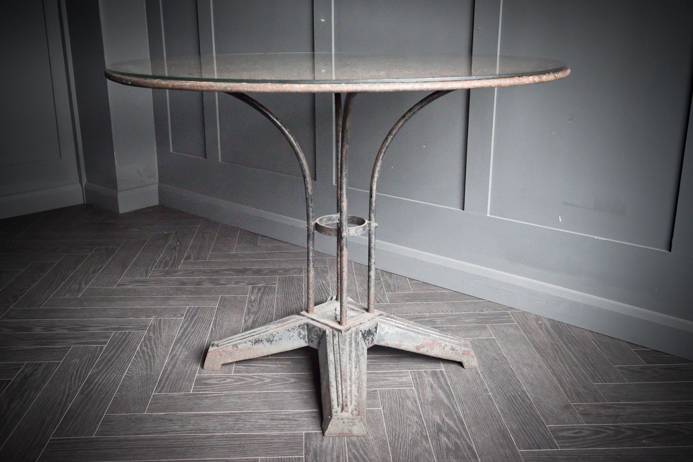 French Round Bistro Table with Glass Top For Sale 1