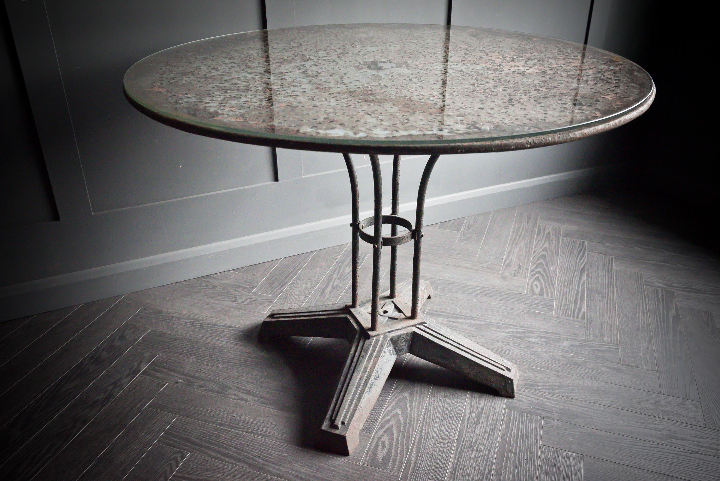 French Round Bistro Table with Glass Top For Sale 2