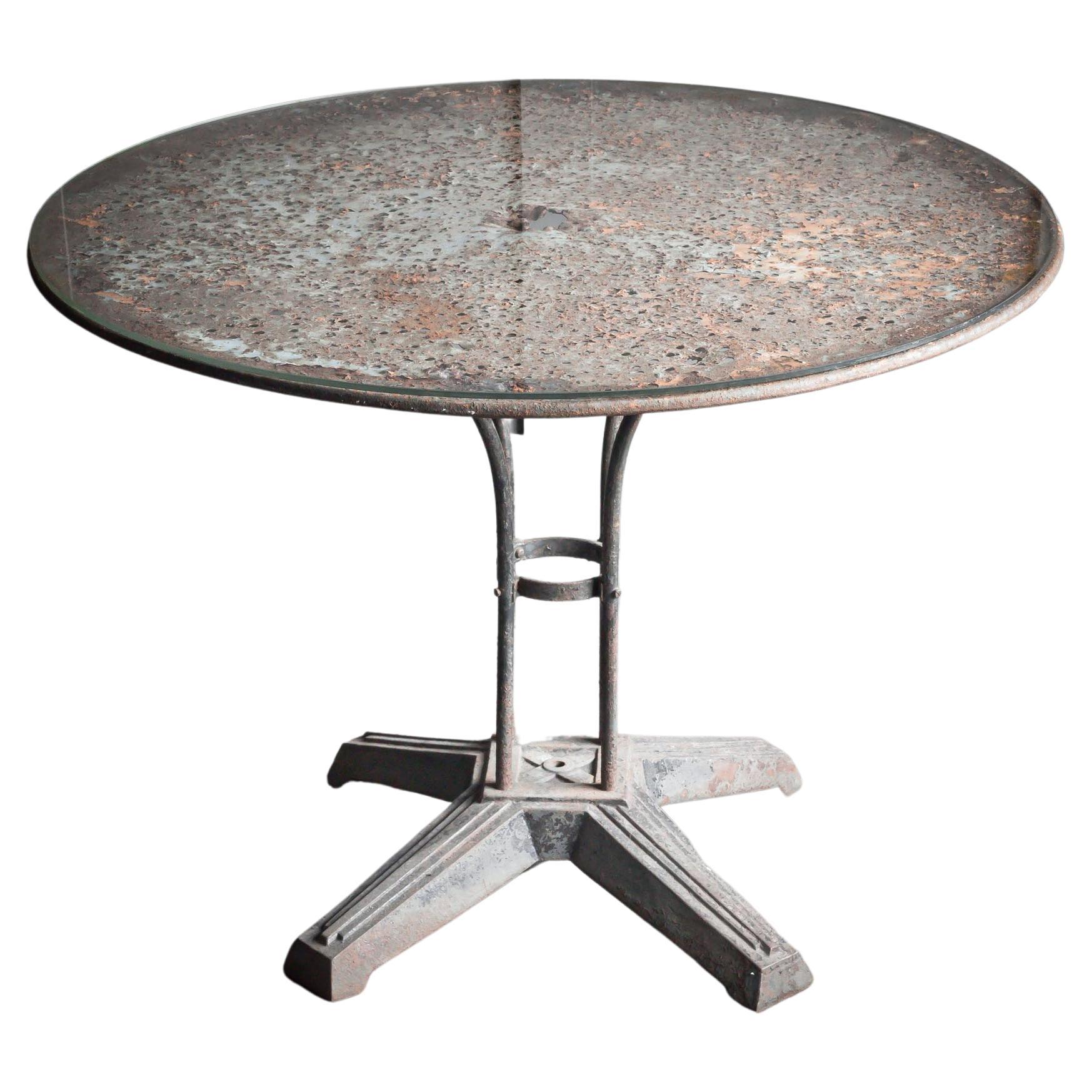 French Round Bistro Table with Glass Top For Sale