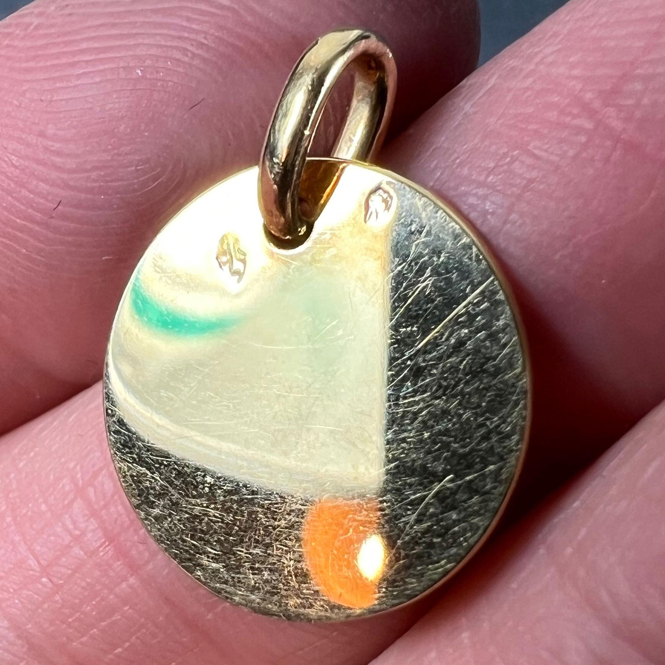 French Round Blank 18K Yellow Gold Medal Pendant For Sale 4