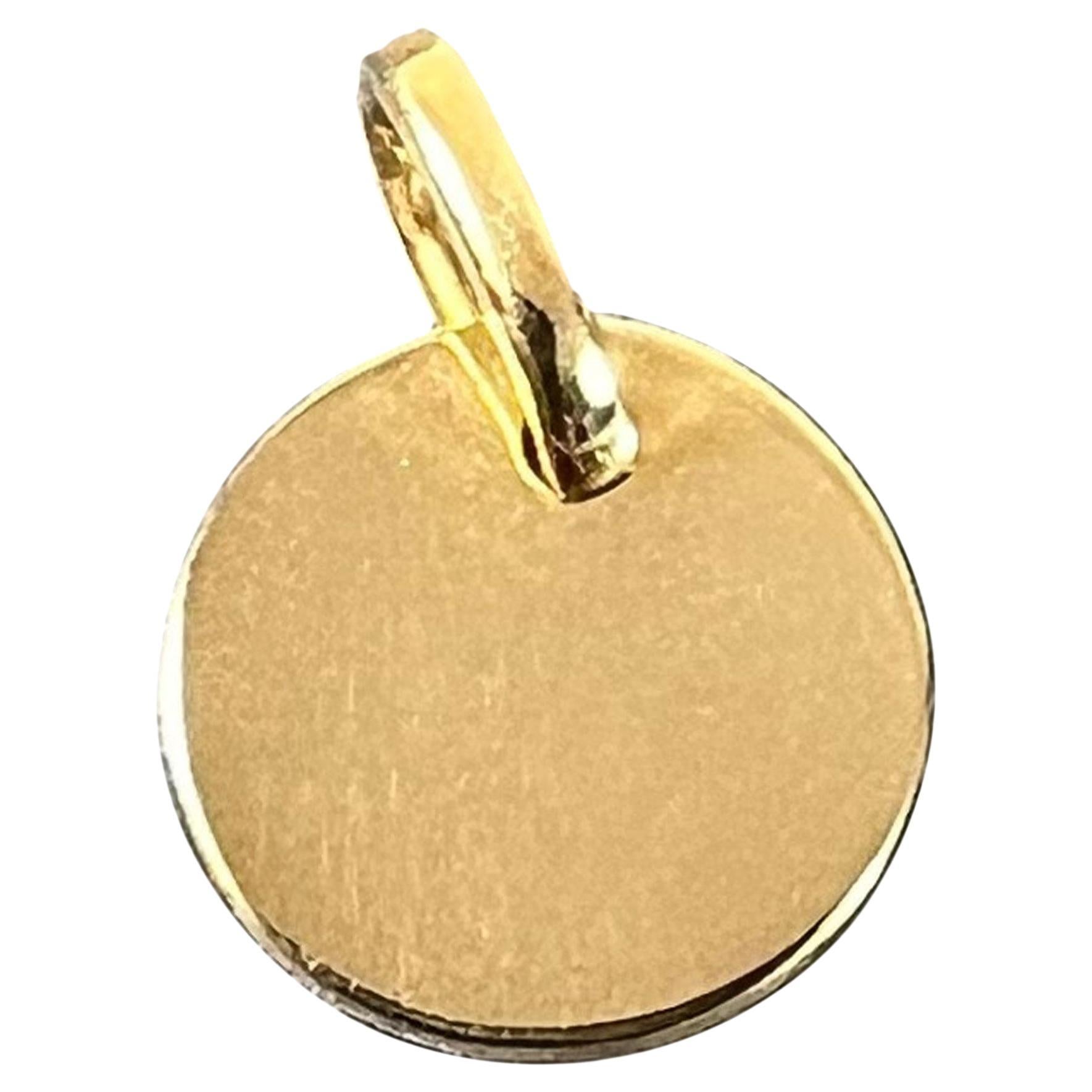 French Round Blank 18K Yellow Gold Medal Pendant