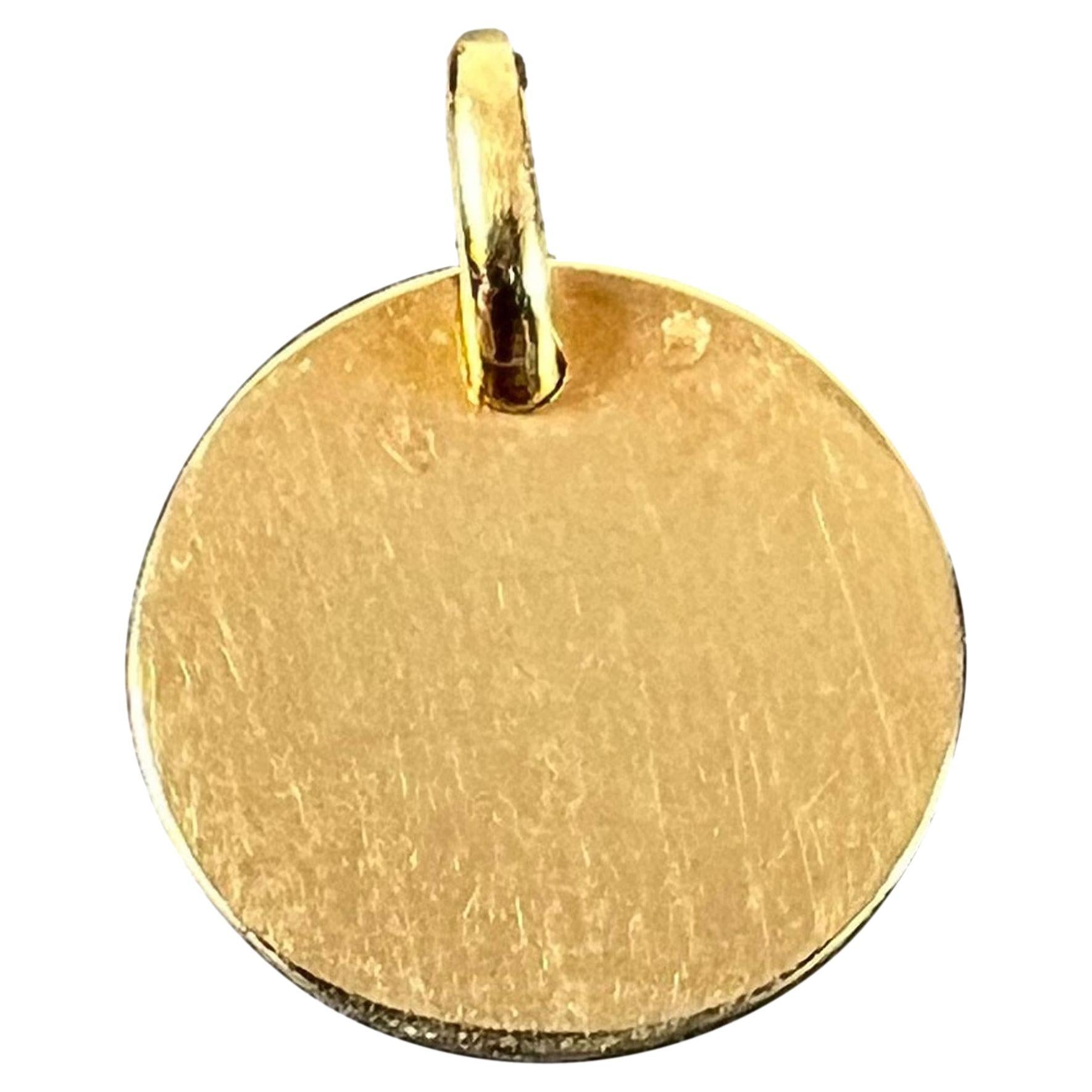 French Round Blank 18K Yellow Gold Medal Pendant