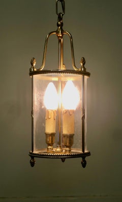 French Round Brass and Glass Lantern