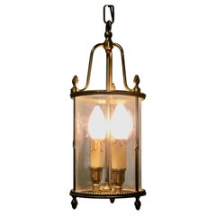 French Round Brass and Glass Lantern