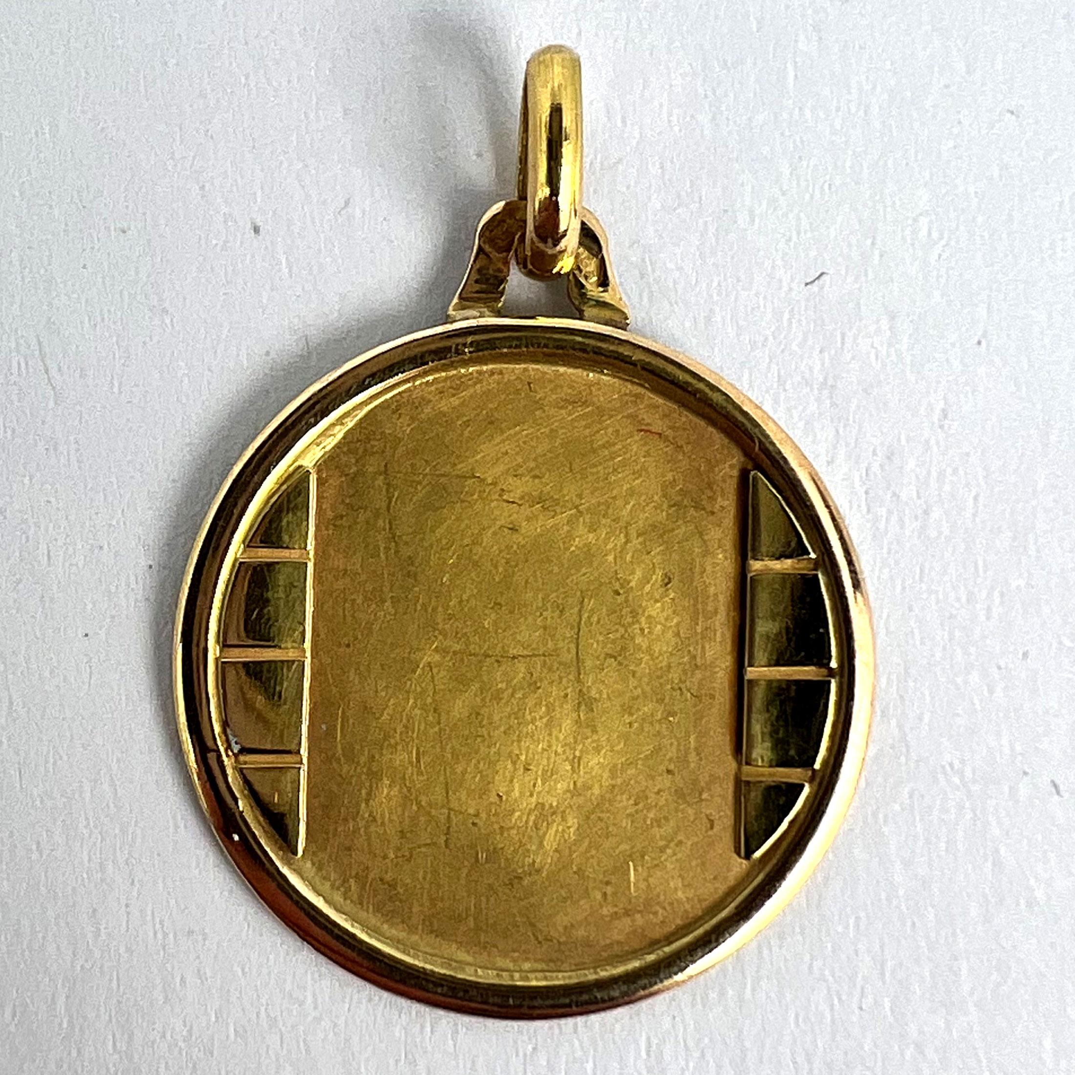 French Round Bricks 18K Yellow Gold Medal Pendant For Sale 7