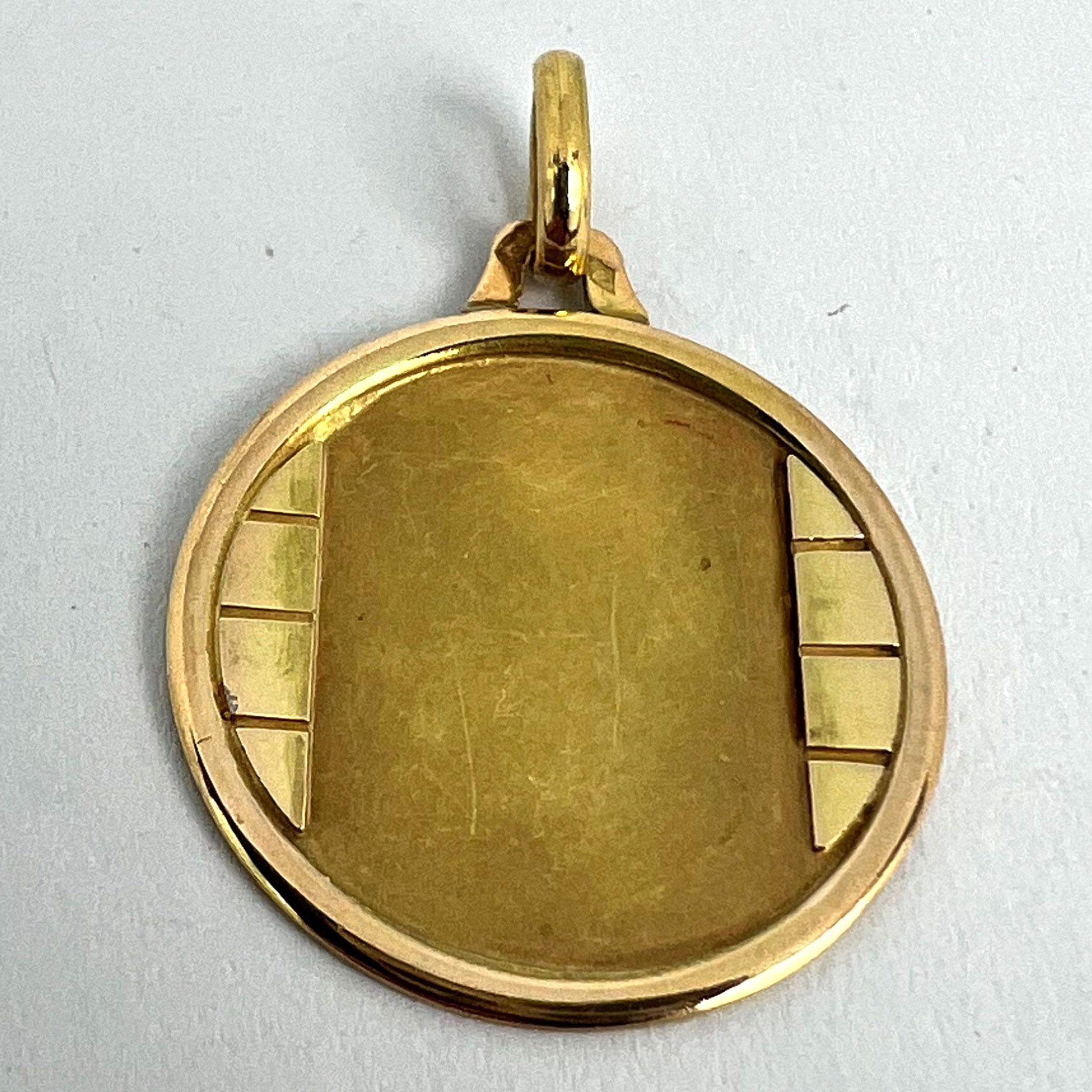 French Round Bricks 18K Yellow Gold Medal Pendant For Sale 8