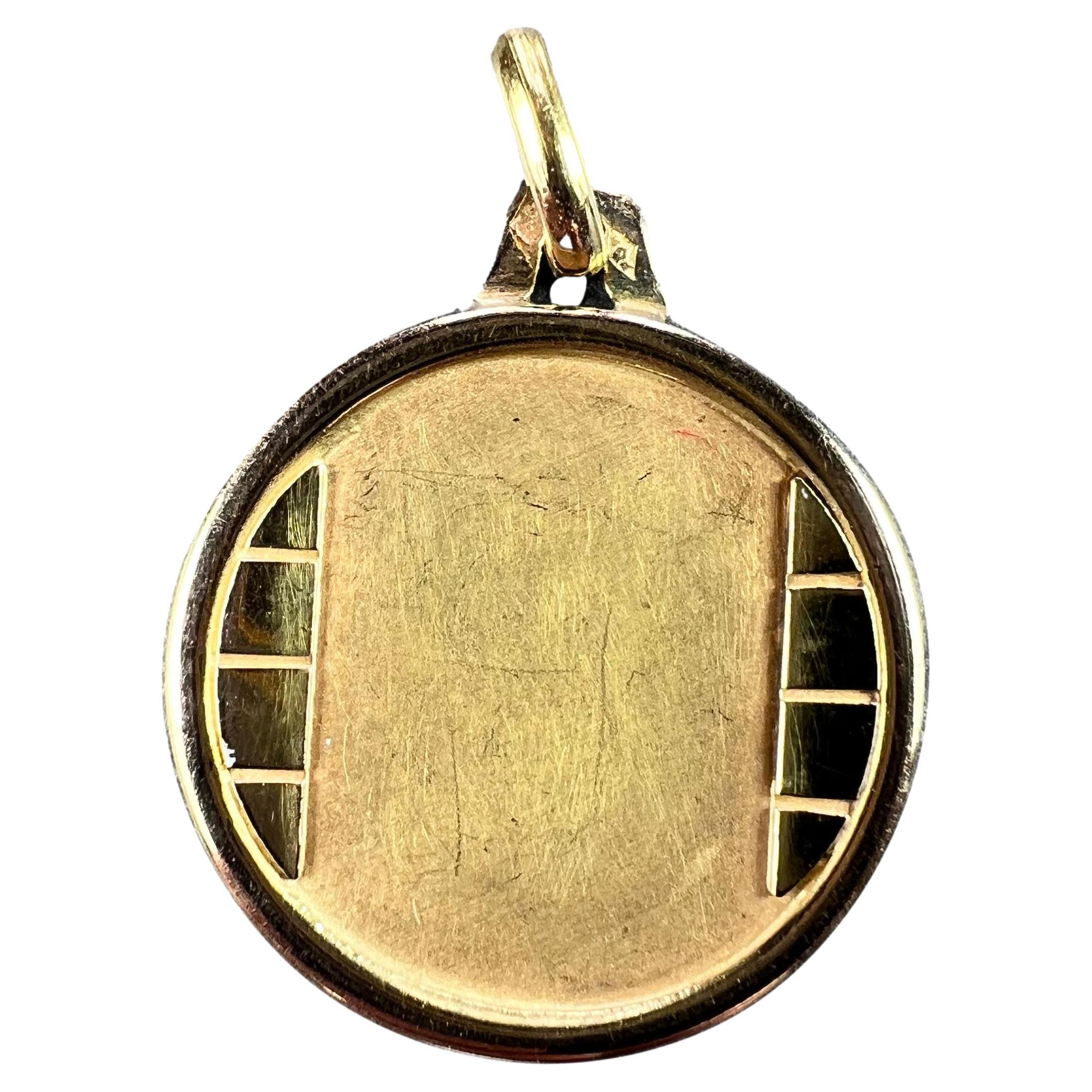French Round Bricks 18K Yellow Gold Medal Pendant For Sale