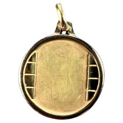 French Round Bricks 18K Yellow Gold Medal Pendant