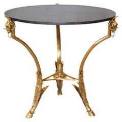 Used French Round Bronze Gueridon Style Table Rams Heads and Feet with Granite Top