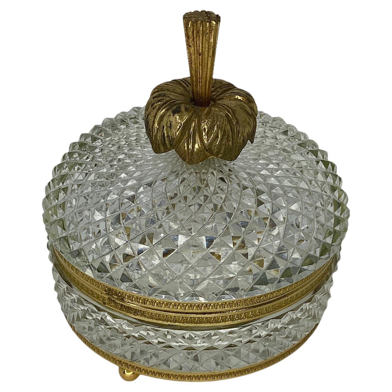 French Round Bronze Mounted Cut Crystal Box