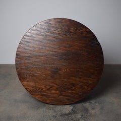 French Round Brutalist Solid Oak Tripod Coffee Table 1960s