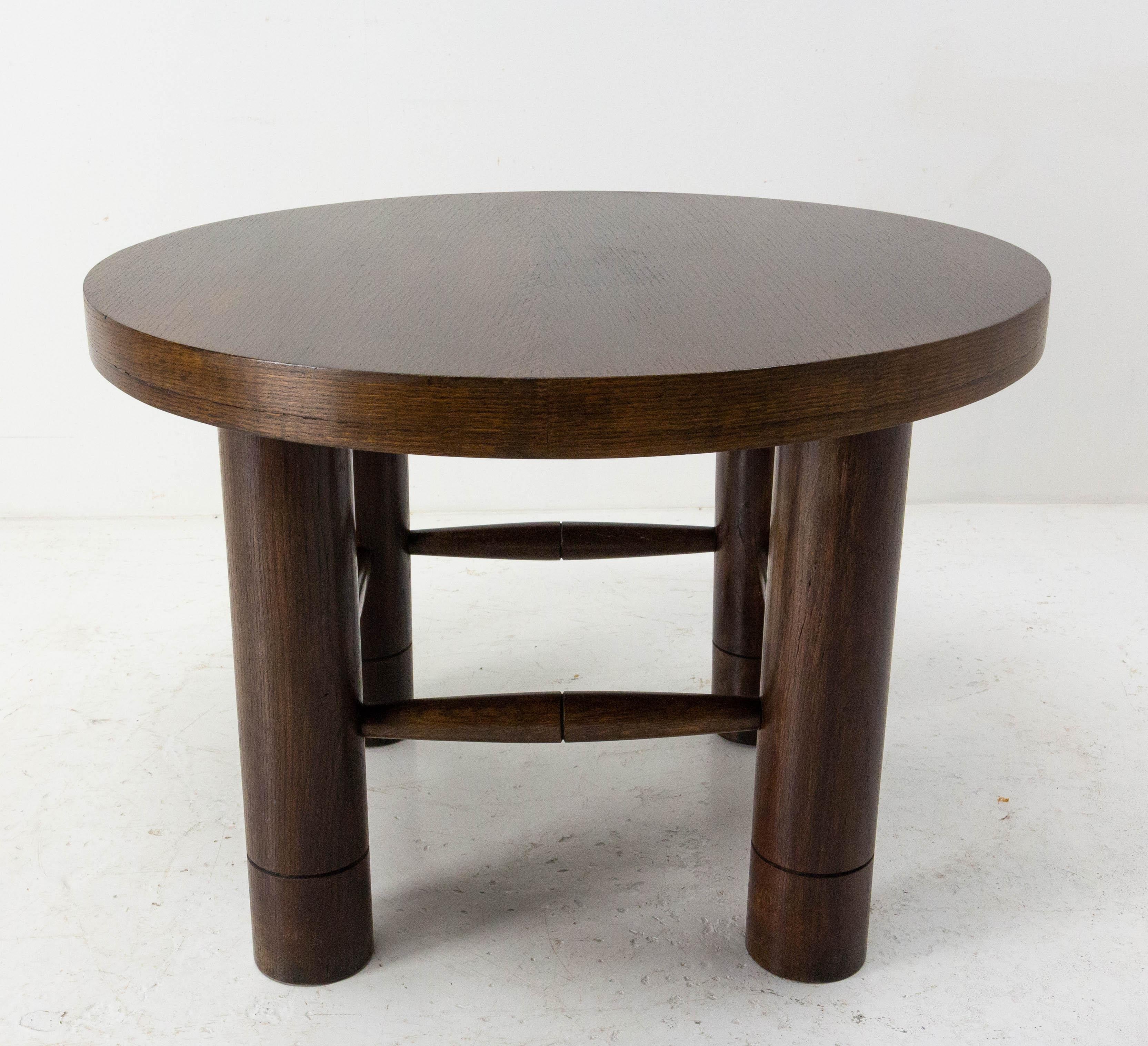 Mid-Century Modern French Round Coffee Oak Table, circa 1940