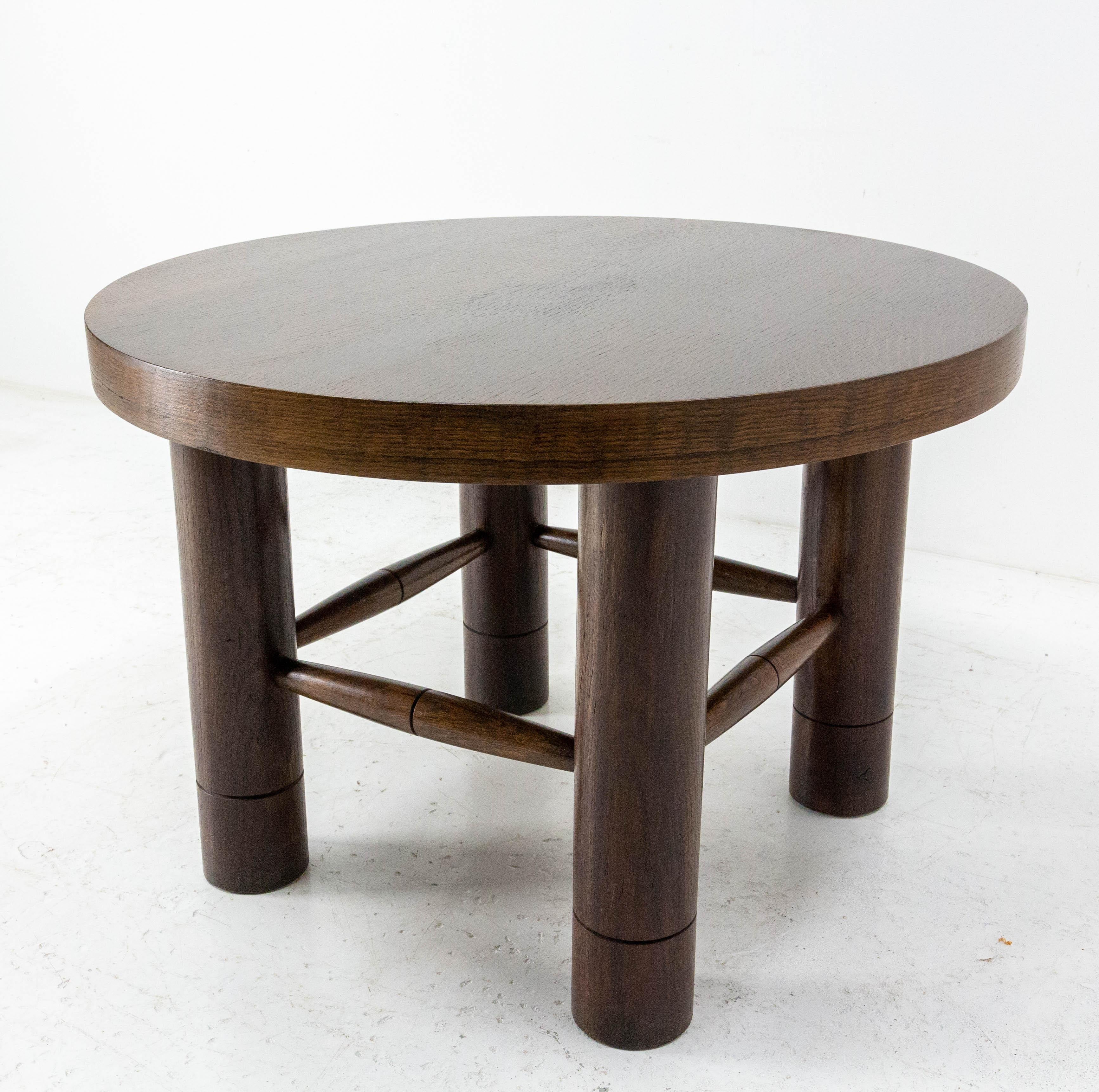 French Round Coffee Oak Table, circa 1940 In Good Condition In Labrit, Landes