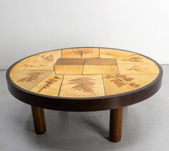 Französisch Runde Couchtisch Herbarium Vallauris Keramik Signiert Raymonde Leduc