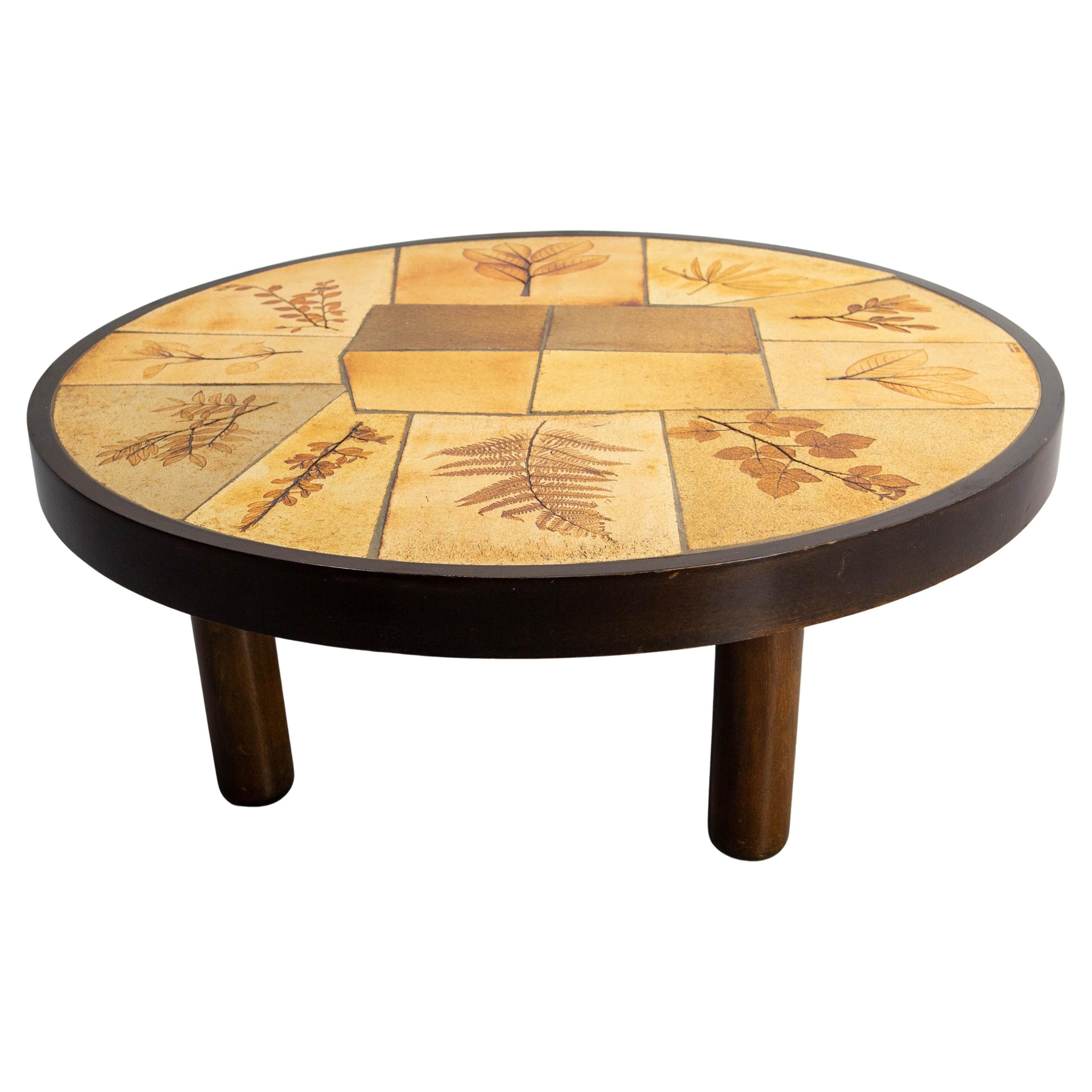 Table basse ronde en céramique de Vallauris signée Raymonde Leduc