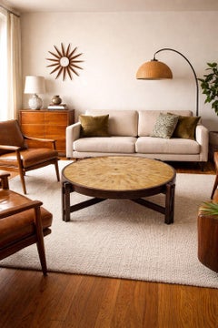 Mesa de centro redonda francesa Herbarium Vallauris Tapa de loza de Roger Capron