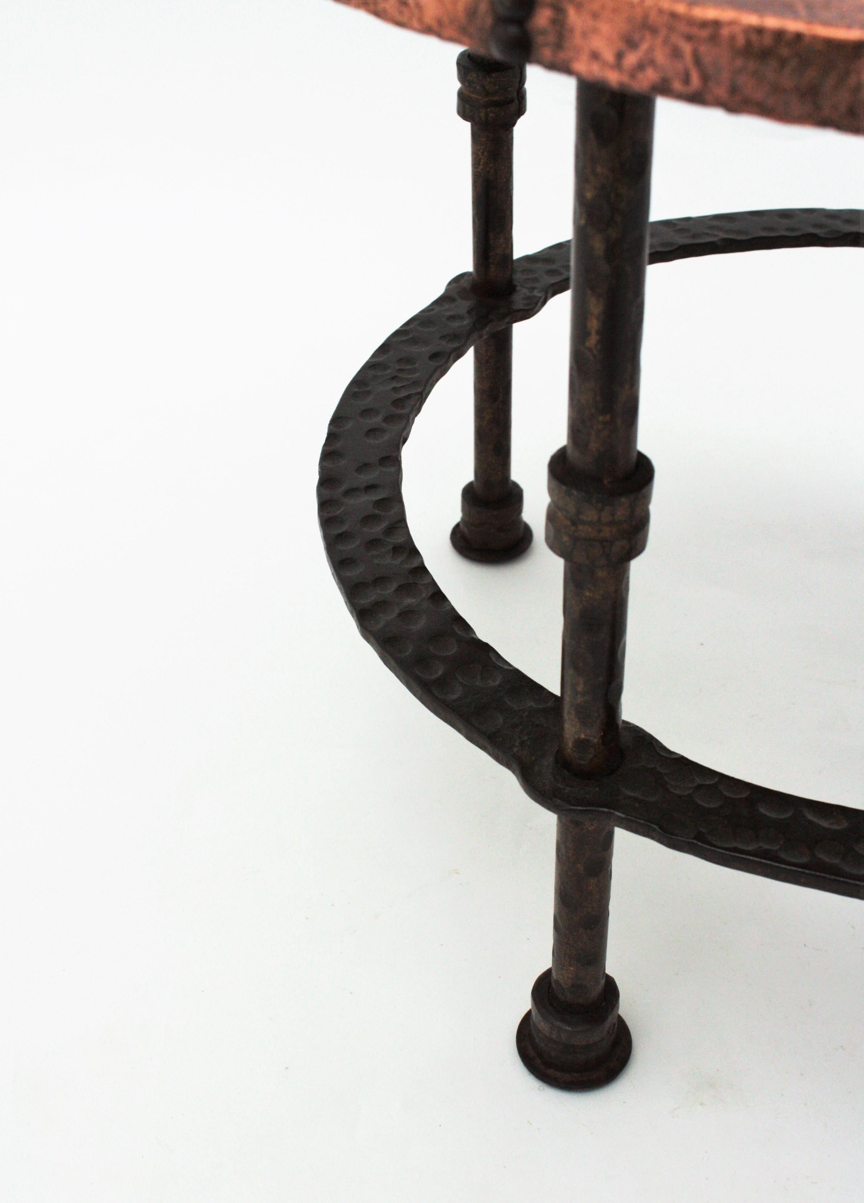French Coffee Table in Wrought Iron and Copper For Sale 6