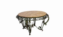 French Round Coffee Table Marble Top & Wrought Iron