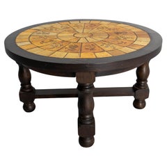 Vintage French Round Coffee Table with Ceramics in the Capron style