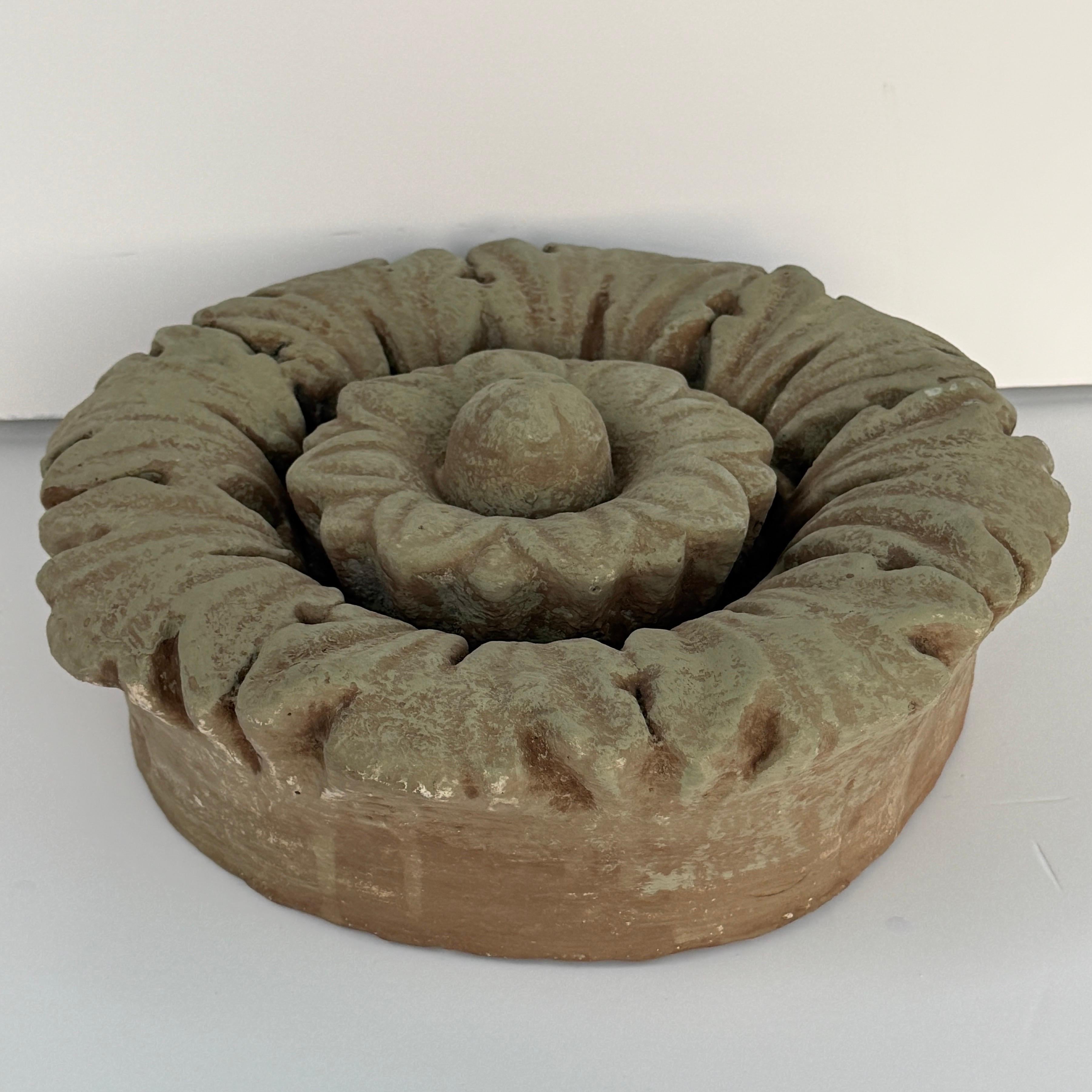 Hand-Crafted French Round Concrete Garden Fragment Wall Ornament For Sale