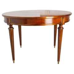 Vintage French Round Dining Extending Table Louis 16 Style, Iroko & Brass 1960