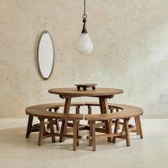 French Round Dining Table with Four Curved Benches, 1950s