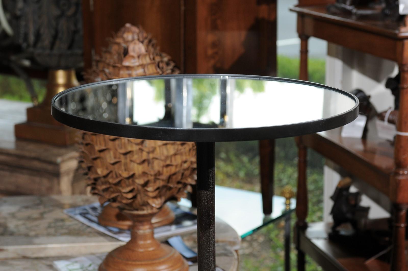 French Round Drinks Table Repurposed from a 1900s Iron Lamp, with Mirrored Top 5