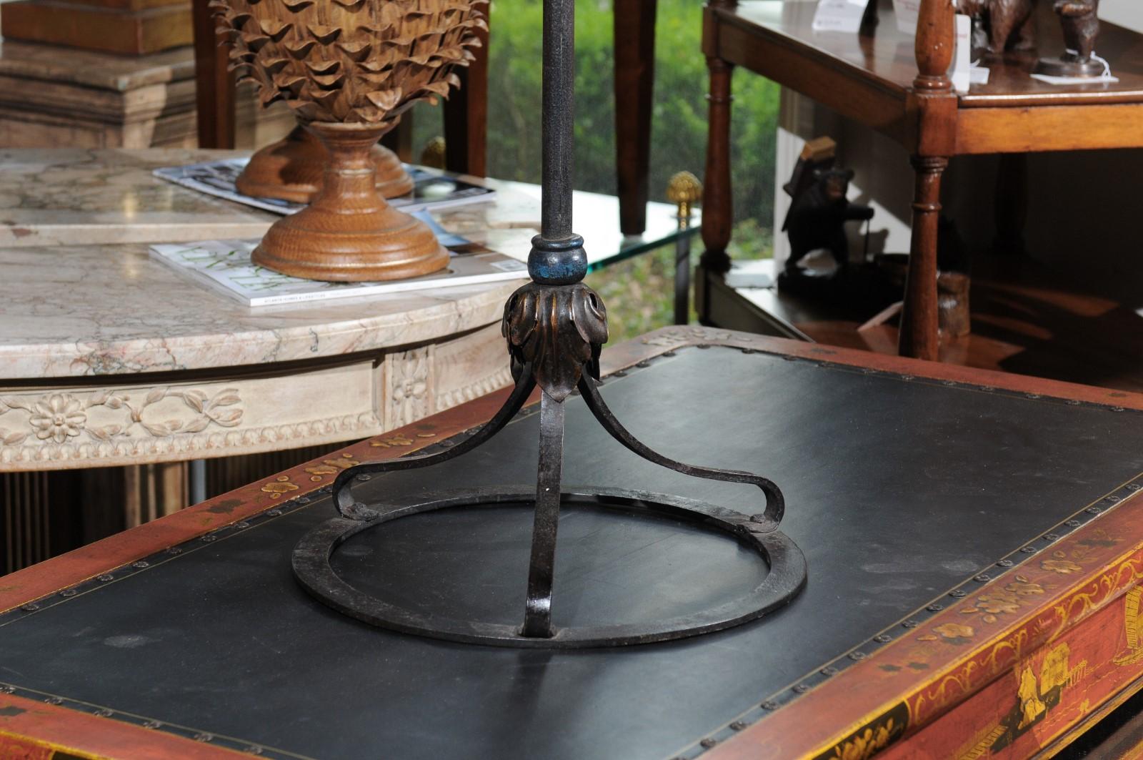 French Round Drinks Table Repurposed from a 1900s Iron Lamp, with Mirrored Top In Good Condition In Atlanta, GA