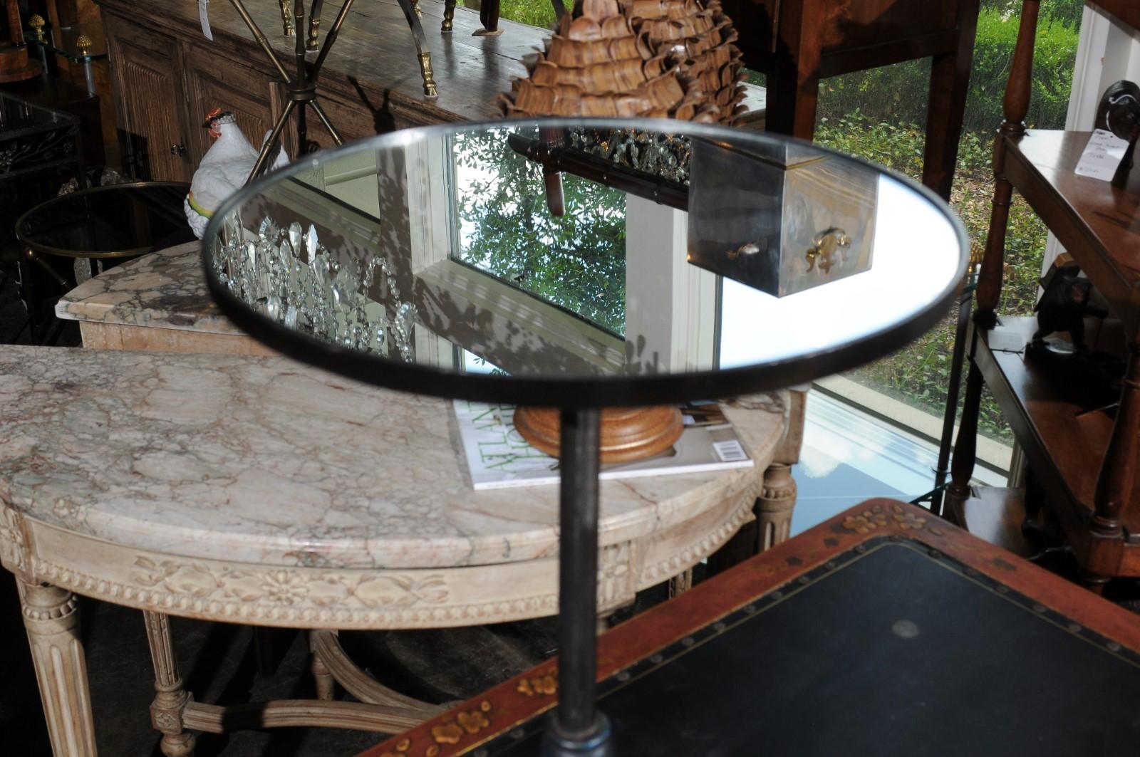Contemporary French Round Drinks Table Repurposed from a 1900s Iron Lamp, with Mirrored Top