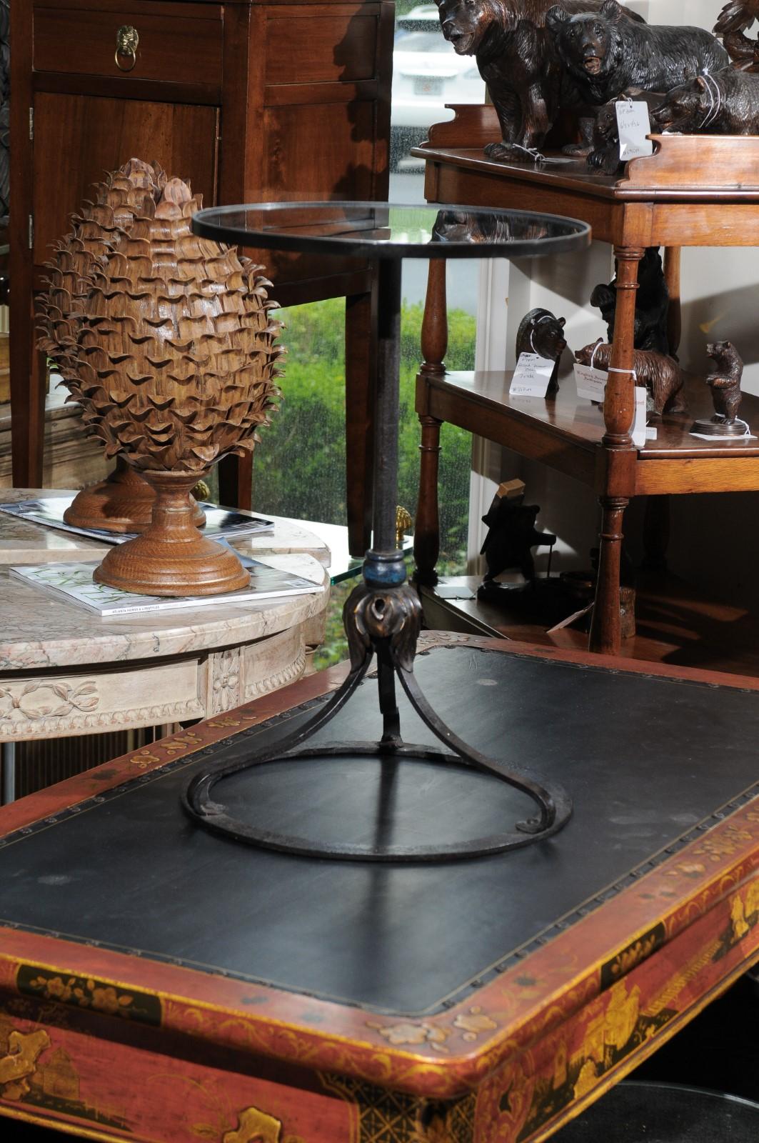 French Round Drinks Table Repurposed from a 1900s Iron Lamp, with Mirrored Top 1