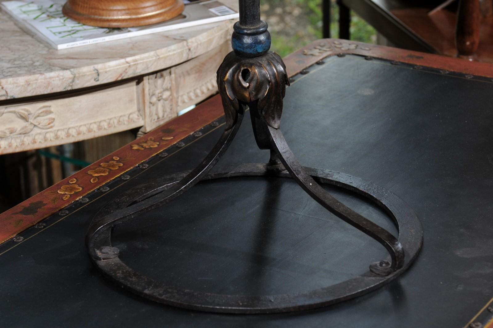 French Round Drinks Table Repurposed from a 1900s Iron Lamp, with Mirrored Top 2