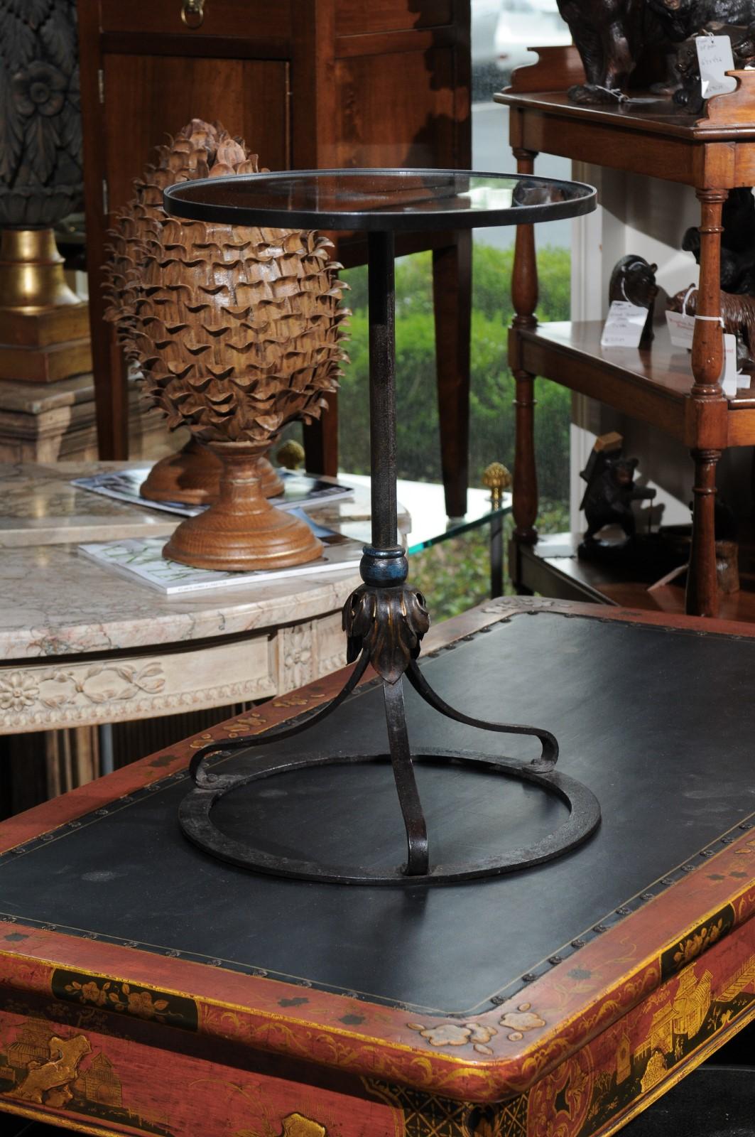 French Round Drinks Table Repurposed from a 1900s Iron Lamp, with Mirrored Top 3