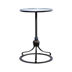 French Round Drinks Table Repurposed from a 1900s Iron Lamp, with Mirrored Top