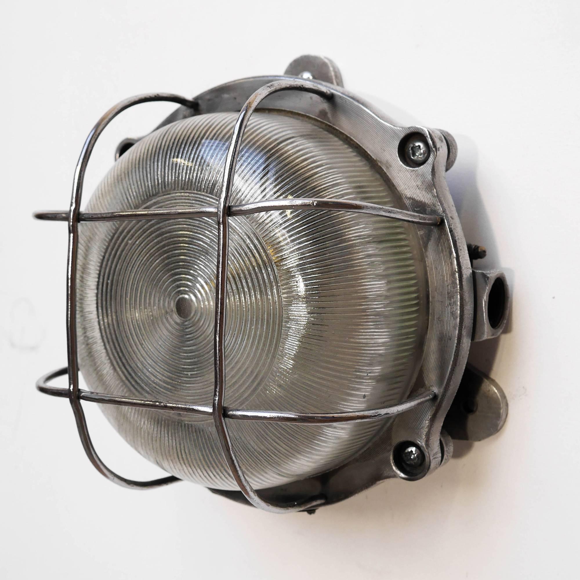 Industrial French Round Fenced Wall Light, circa 1950