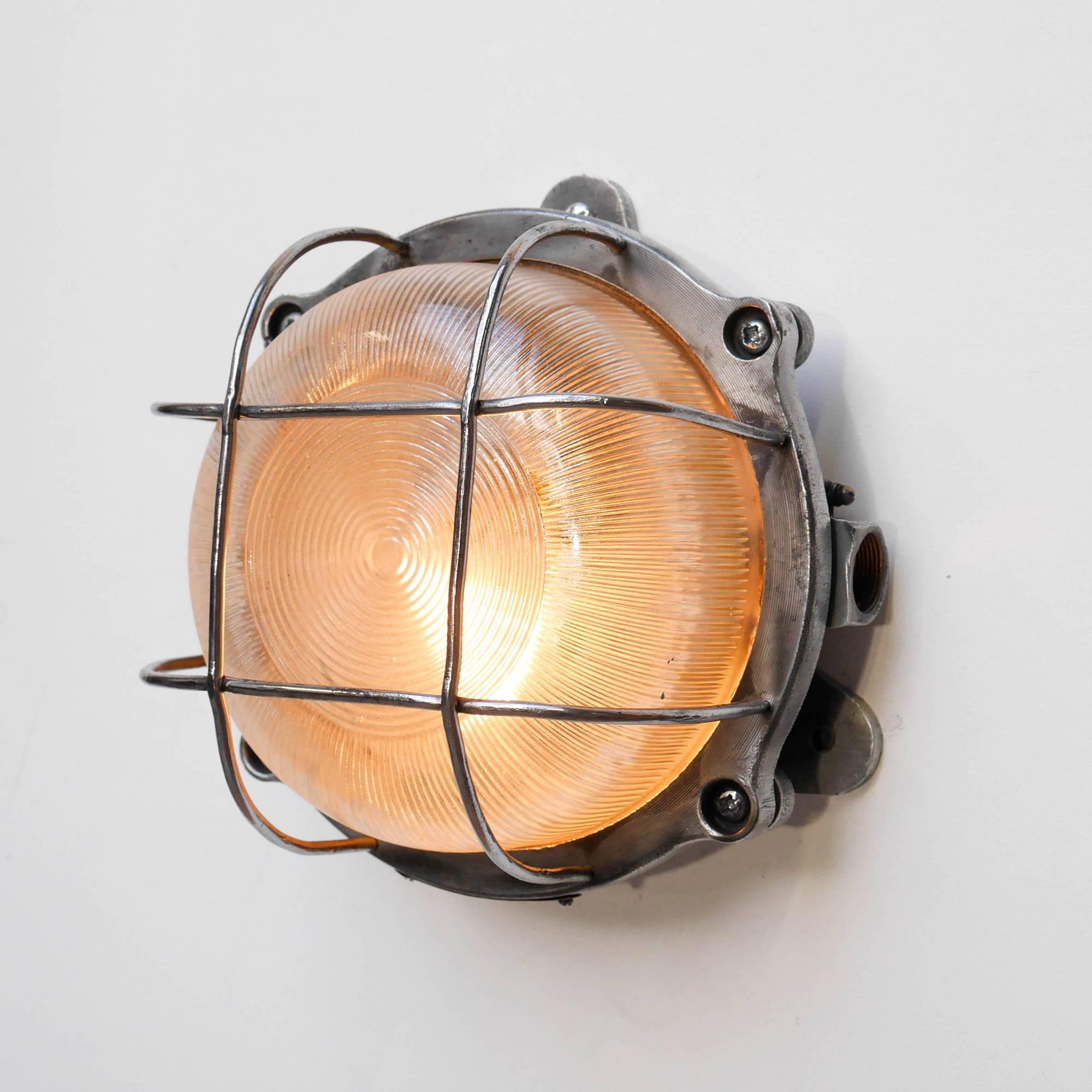 Polished French Round Fenced Wall Light, circa 1950