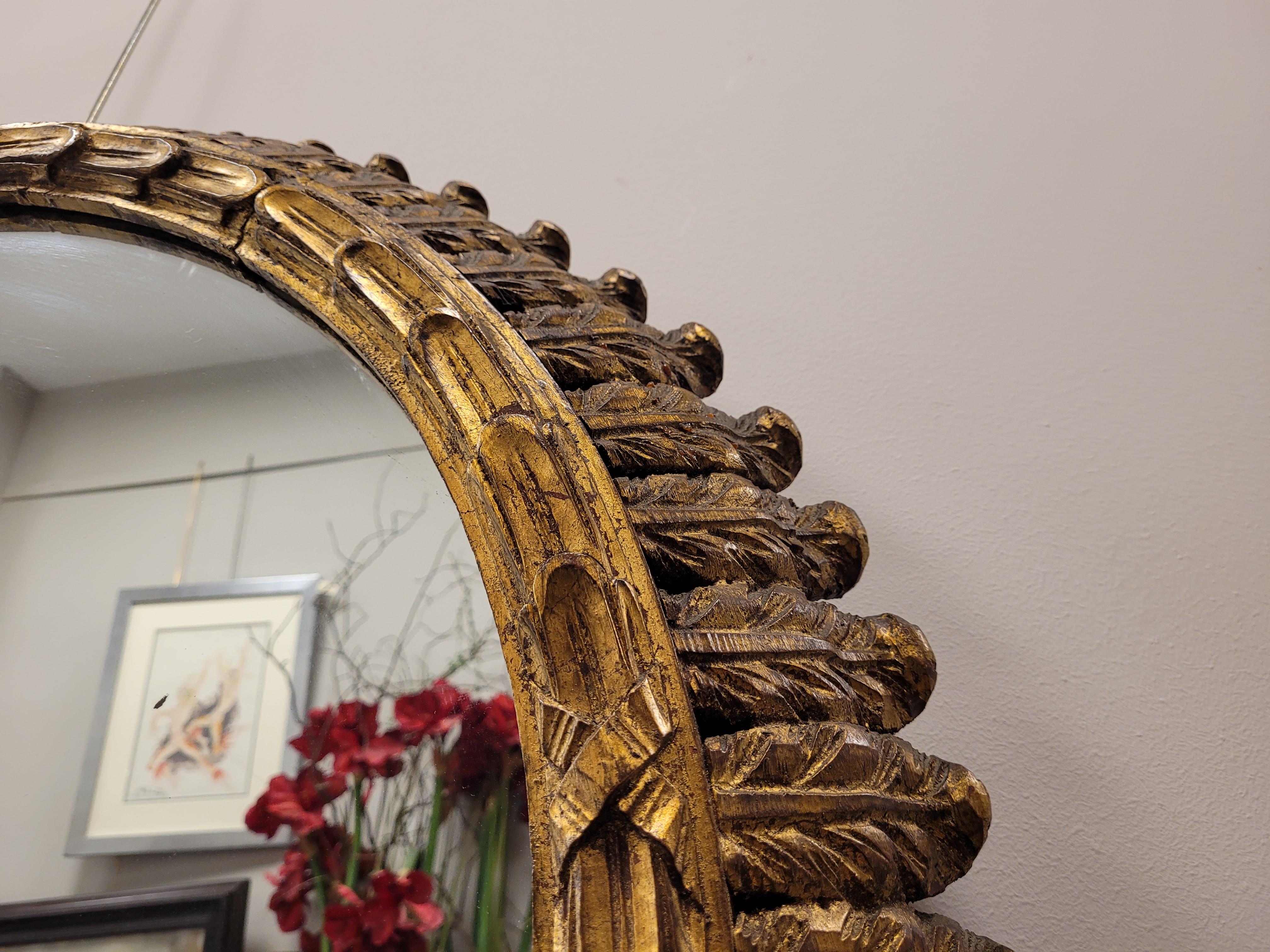 French round gilded wood Mirror, 40s  olive leaves For Sale 4