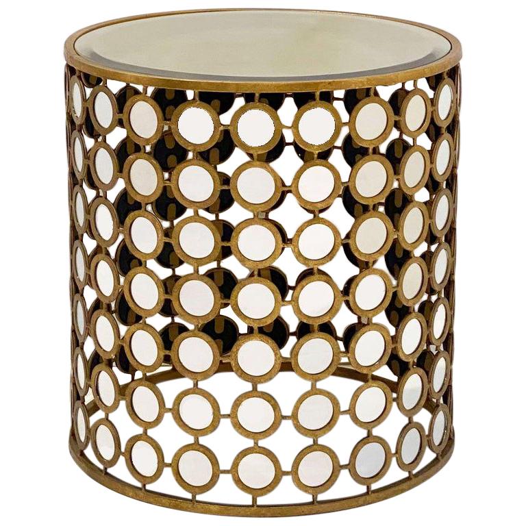 French Round Gilt Metal and Mirrored Glass Side Table