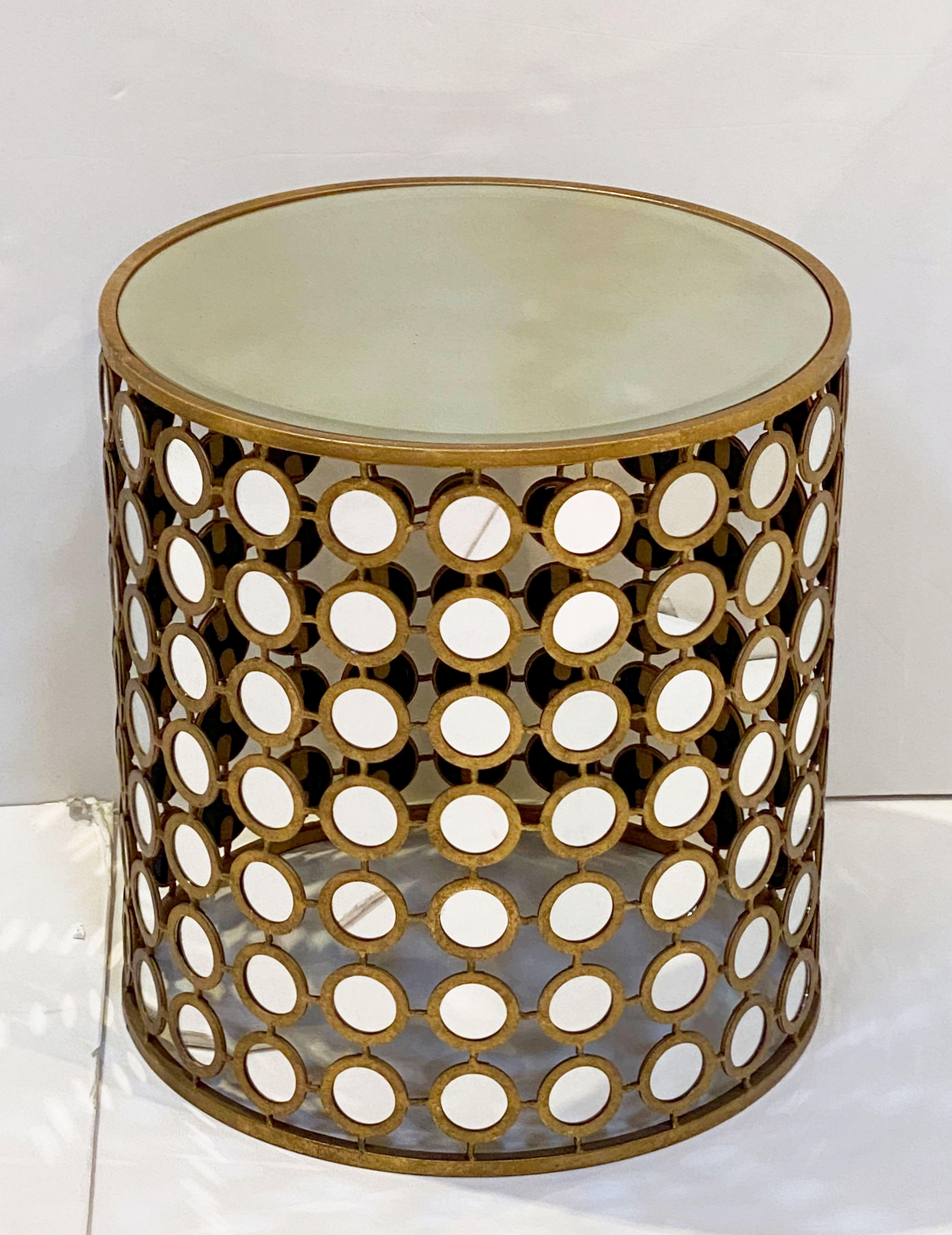 French Round Gilt Metal and Mirrored Glass Side Table 1