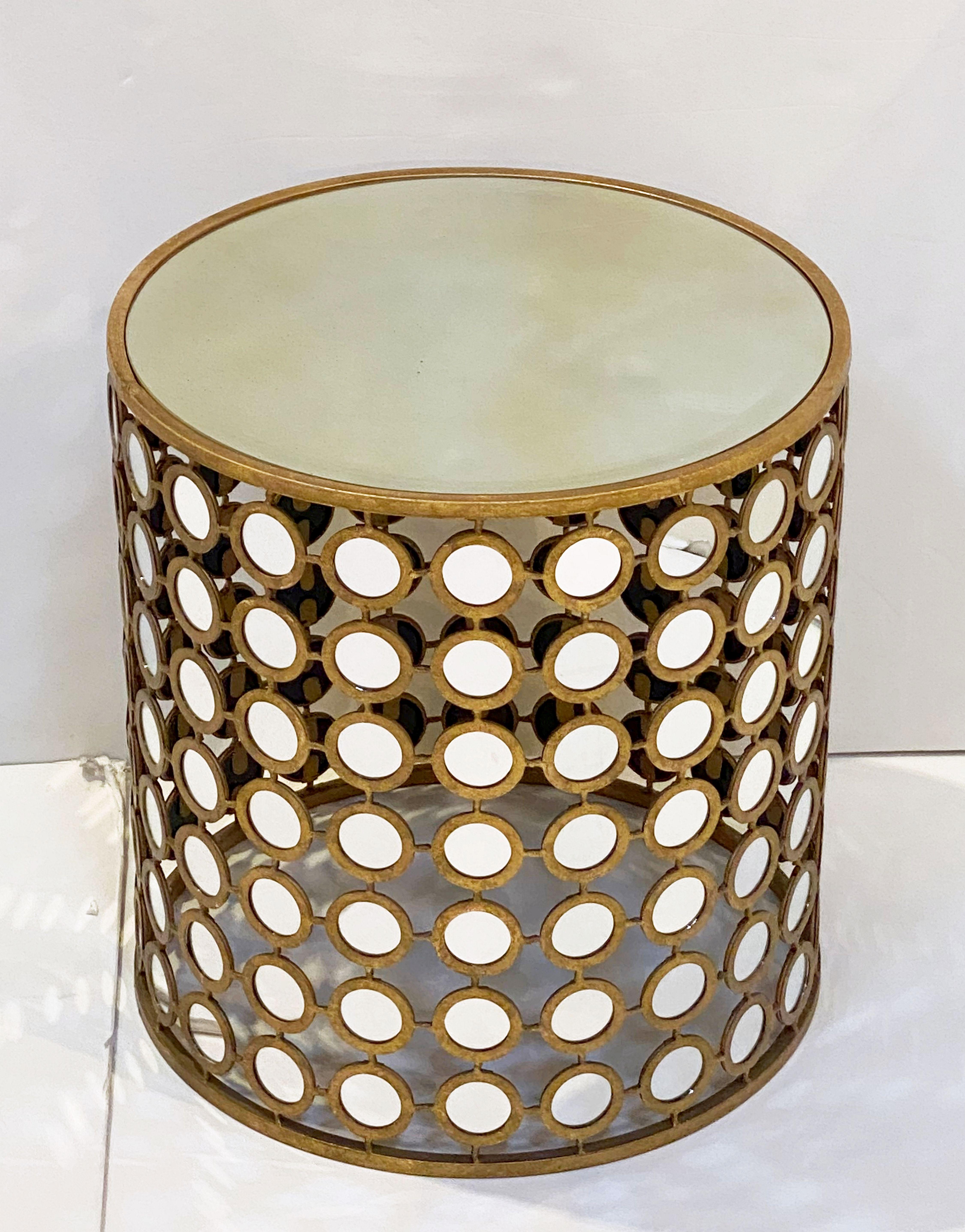 French Round Gilt Metal and Mirrored Glass Side Table 2