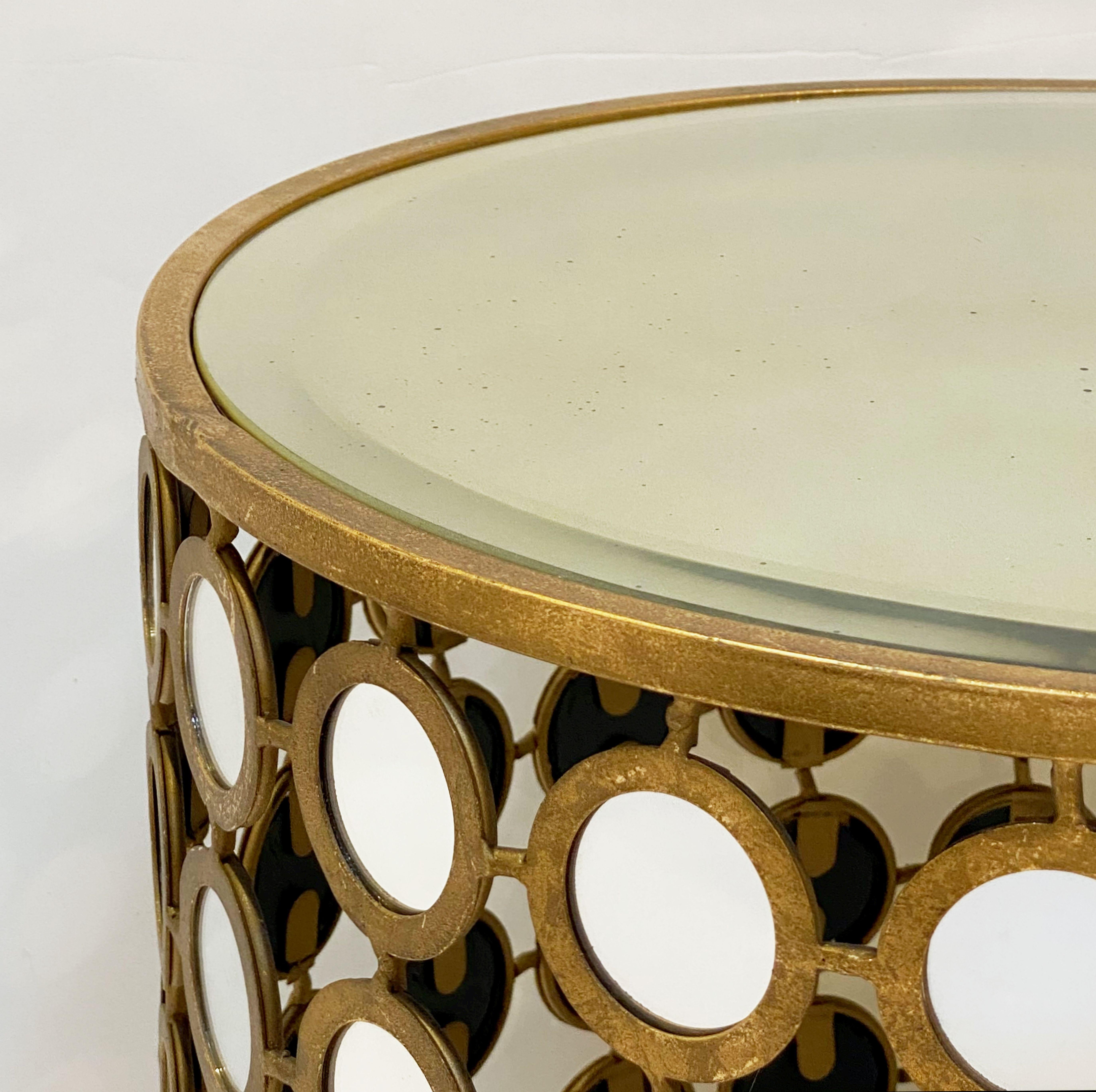 French Round Gilt Metal and Mirrored Glass Side Table 3