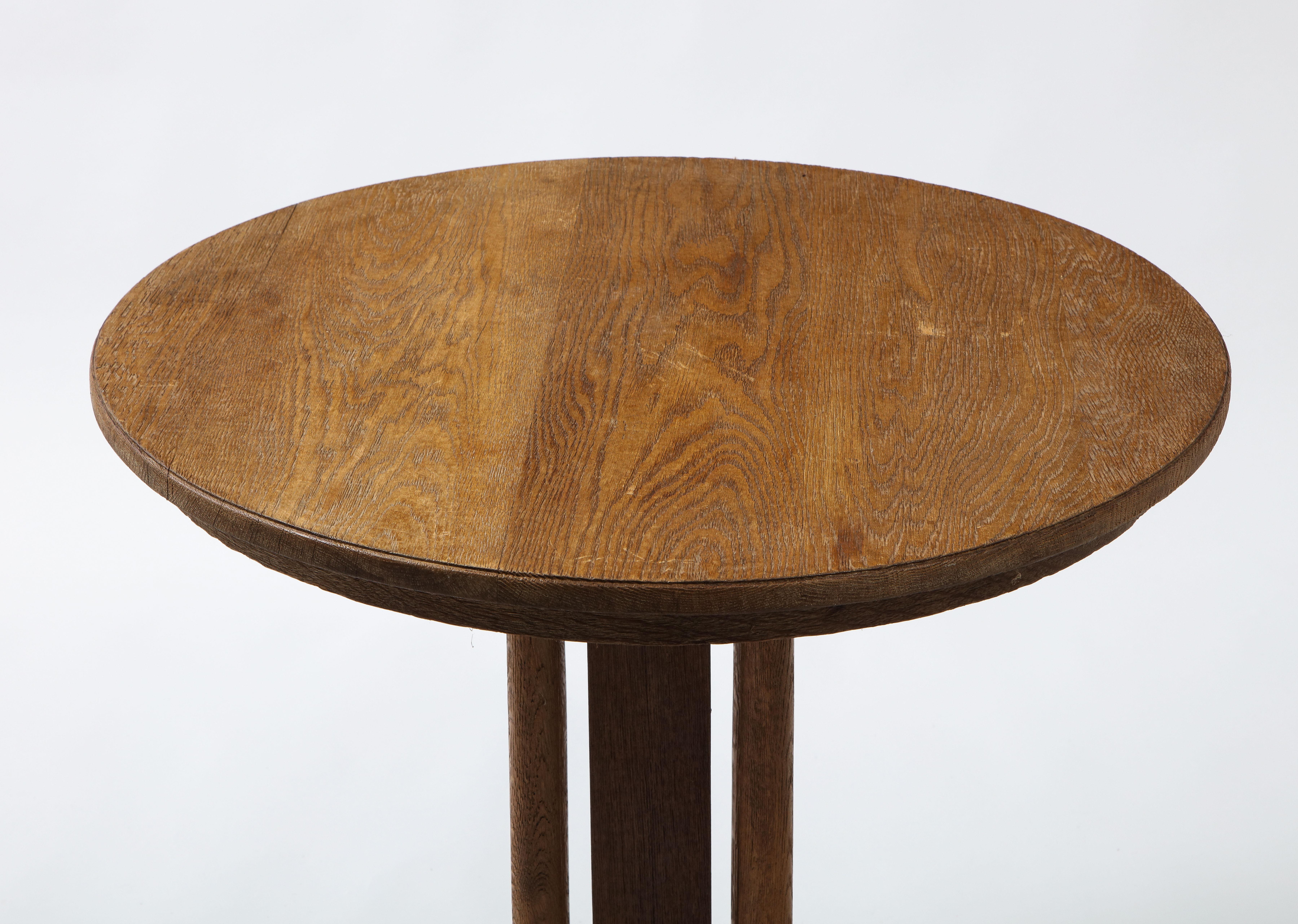 20th Century French Round Gueridon in Raw Oak and Parchment, France 1940’s For Sale