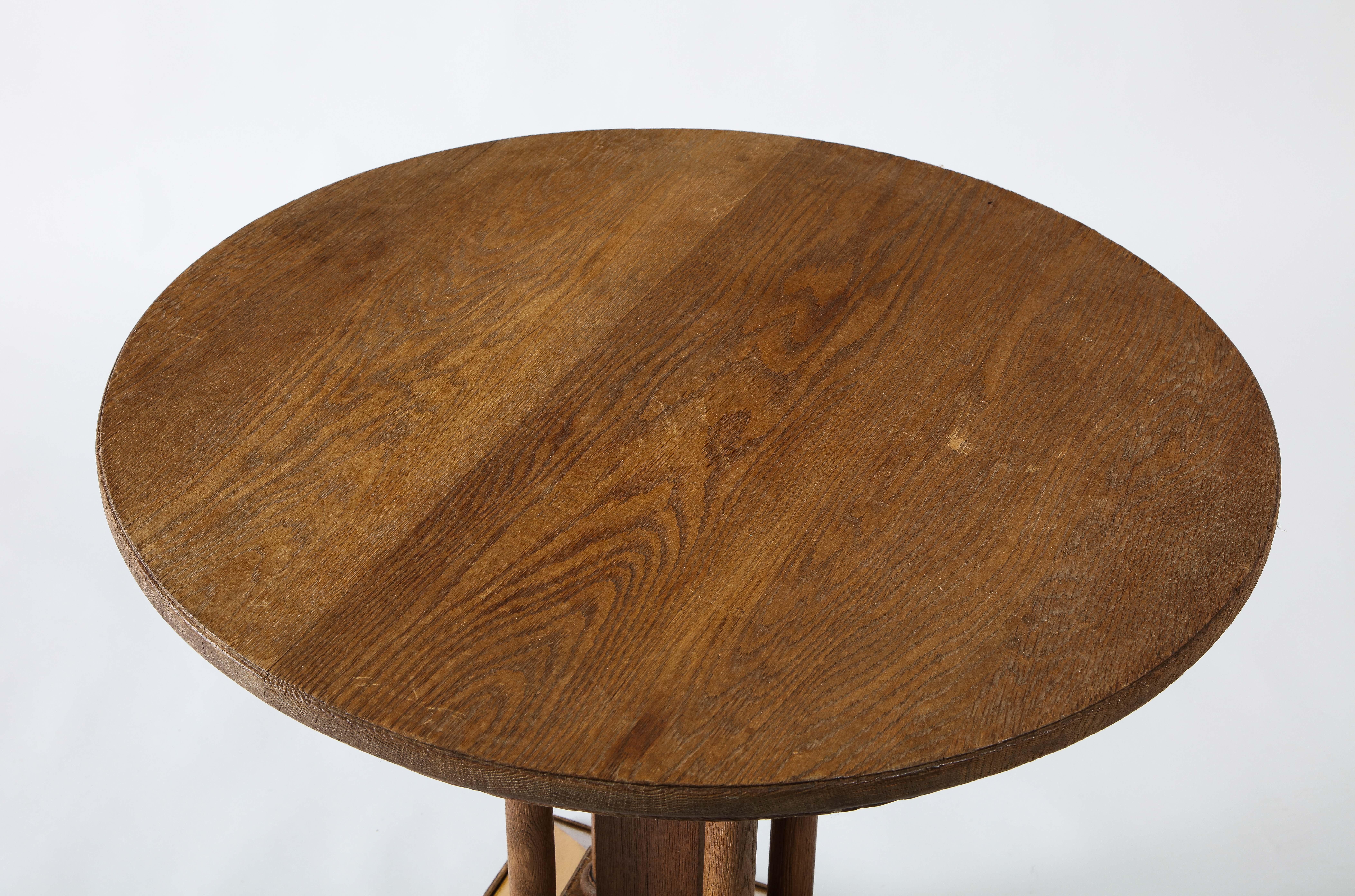 French Round Gueridon in Raw Oak and Parchment, France 1940’s For Sale 1